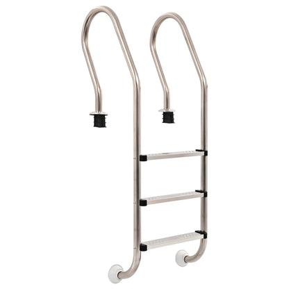 vidaXL zwembadladder van roestvrij staal met 3 anti-slip sporten, zijaanzicht.