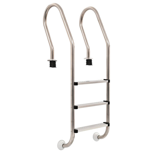 vidaXL zwembadladder van roestvrij staal met 3 anti-slip sporten, zijaanzicht.