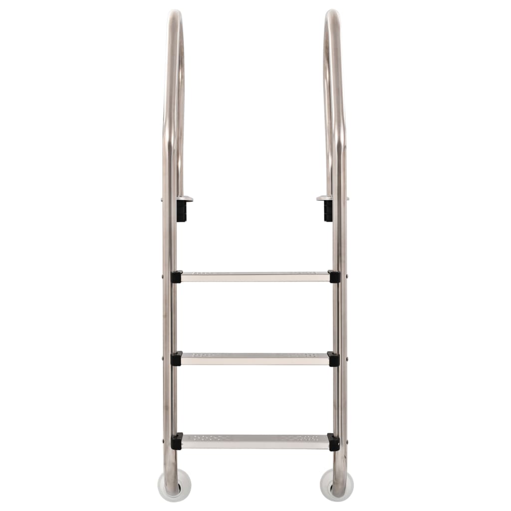 Detail van de vidaXL zwembadladder met drie roestvrijstalen sporten en anti-slip.
