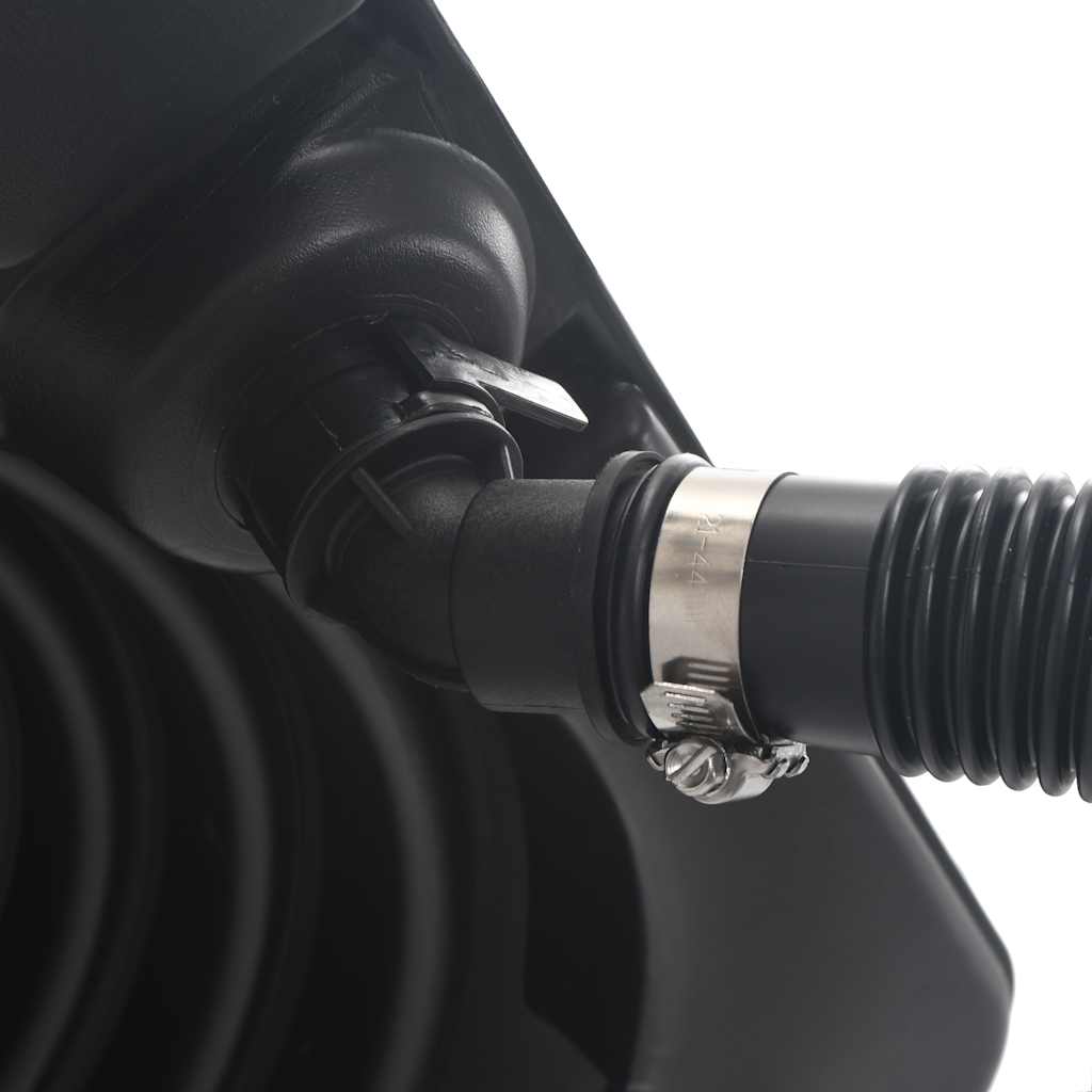 Detail van de aansluiting van de vidaXL zwembadverwarming met slangklem en flexibele slang.