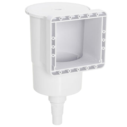 Detail van de witte zwembadskimmer van vidaXL met open bovenkant en bevestigingspunten.