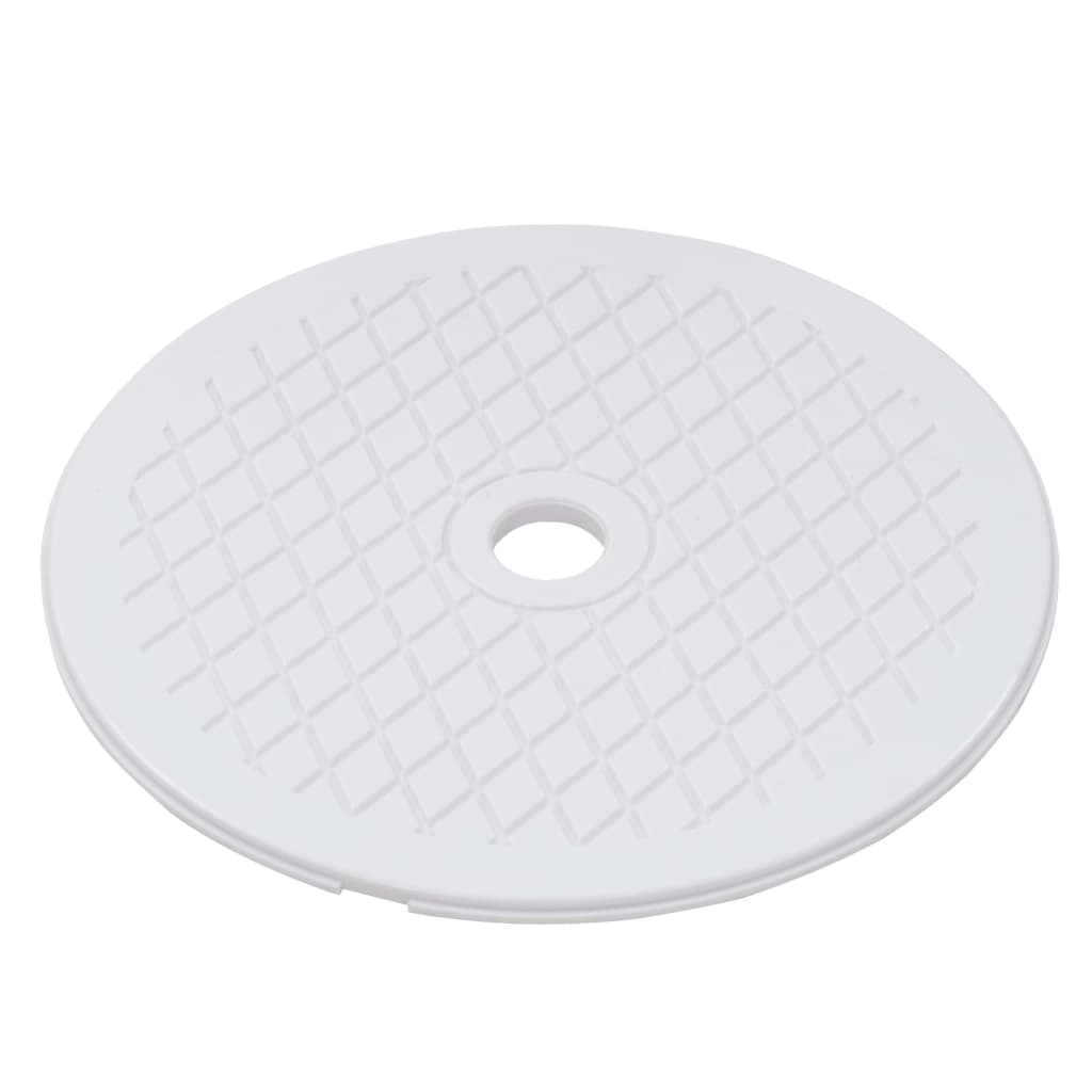 Detail van de ronde, witte skimmerplaat van de vidaXL zwembadskimmer.