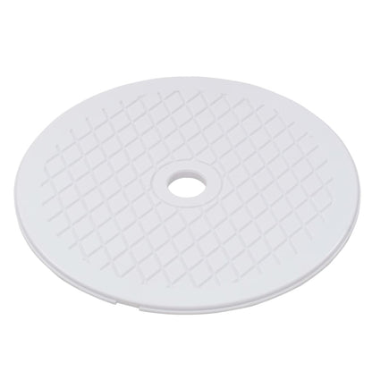 Detail van de ronde, witte skimmerplaat van de vidaXL zwembadskimmer.
