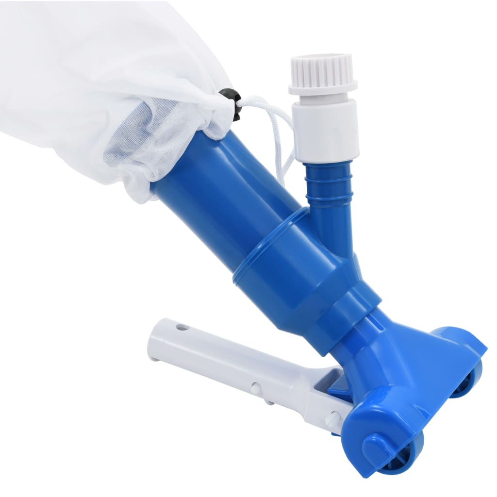Detail van de blauwe opvangzak met aansluiting voor de vidaXL onderhoudsset.