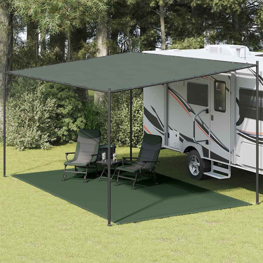 Tenttapijt vidaXL 300x500 cm in groen, waterdoorlatend onder een caravanluifel.