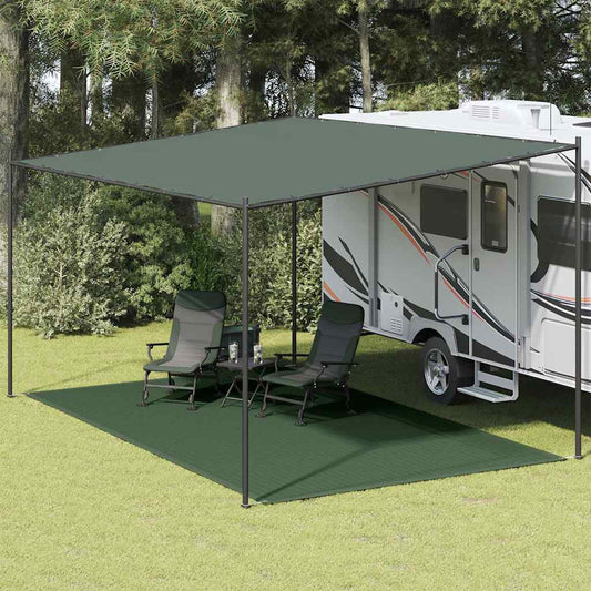 vidaXL tenttapijt 300x600 cm groen onder een luifel bij een caravan in de natuur