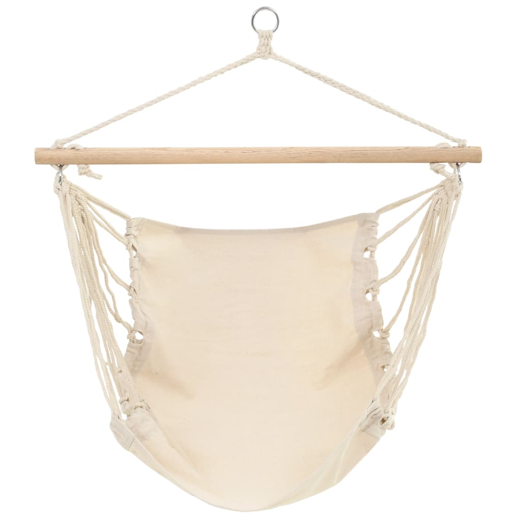 Hangstoel vidaXL opvouwbaar crème met stevig houten frame, vooraanzicht.