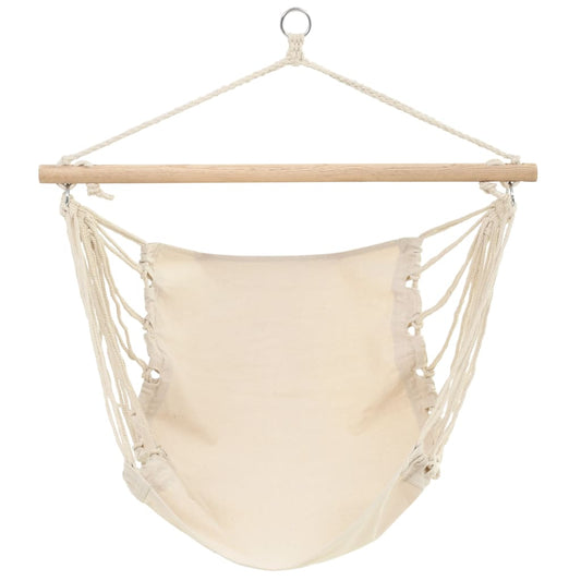 Hangstoel vidaXL opvouwbaar crème met stevig houten frame, vooraanzicht.