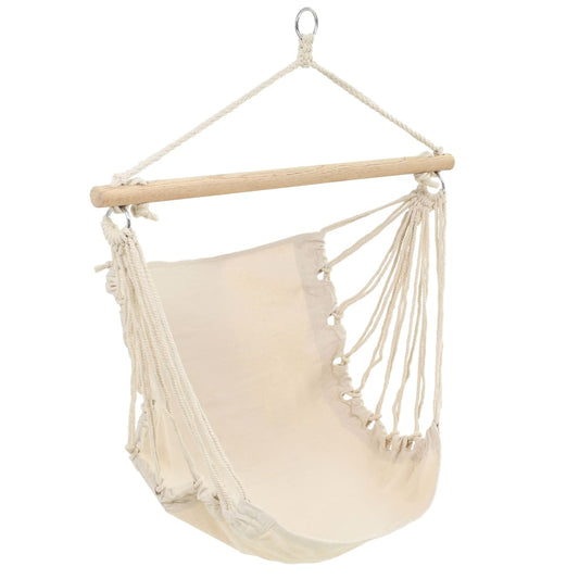 Hangstoel vidaXL crème wit large met hardhouten spreider, zijaanzicht met comfortabele zitting.