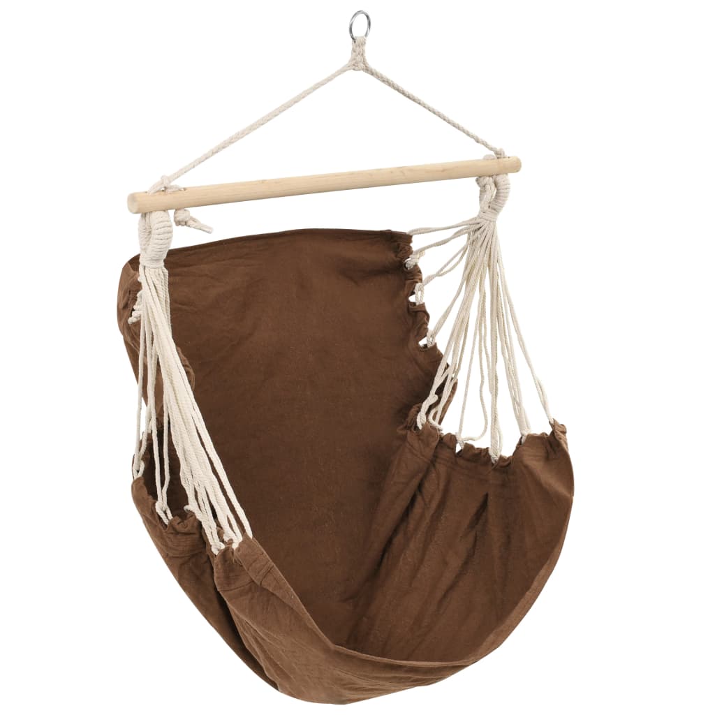 Bruine vidaXL hangstoel met houten stok, geschikt voor binnen en buiten.