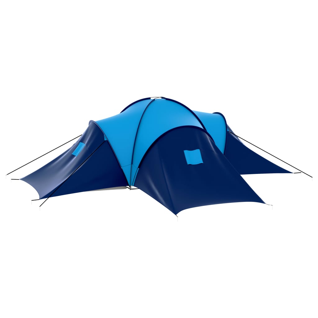 Detail van de vidaXL tent in donkerblauw en blauw, met gebogen dak en ingangen.