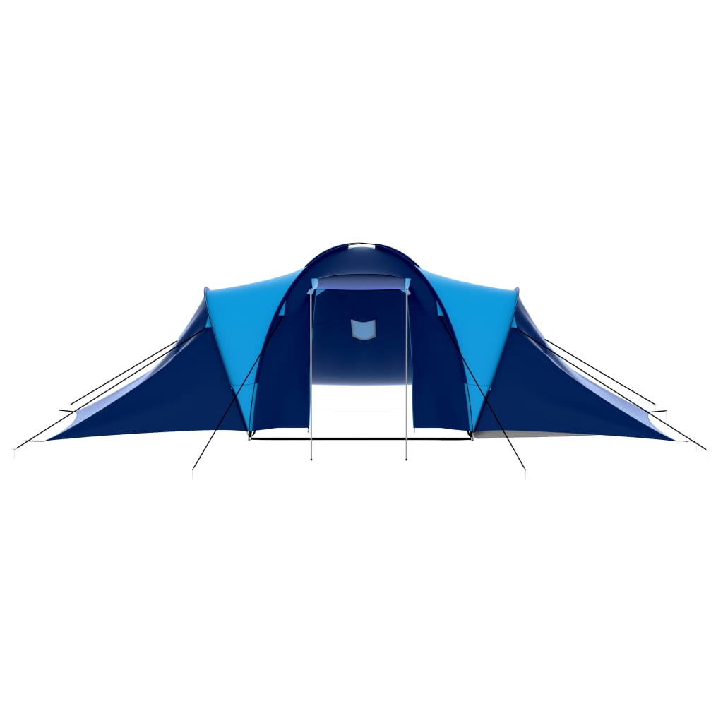 Zijaanzicht van de vidaXL tent in donkerblauw en blauw, met open ingang.