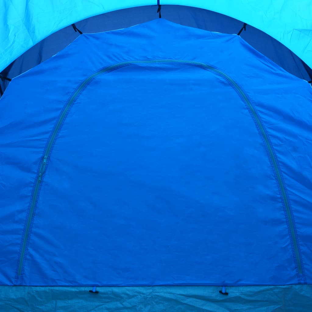 Detail van de donkerblauwe tent van vidaXL met een grote toegangszip aan de achterkant.