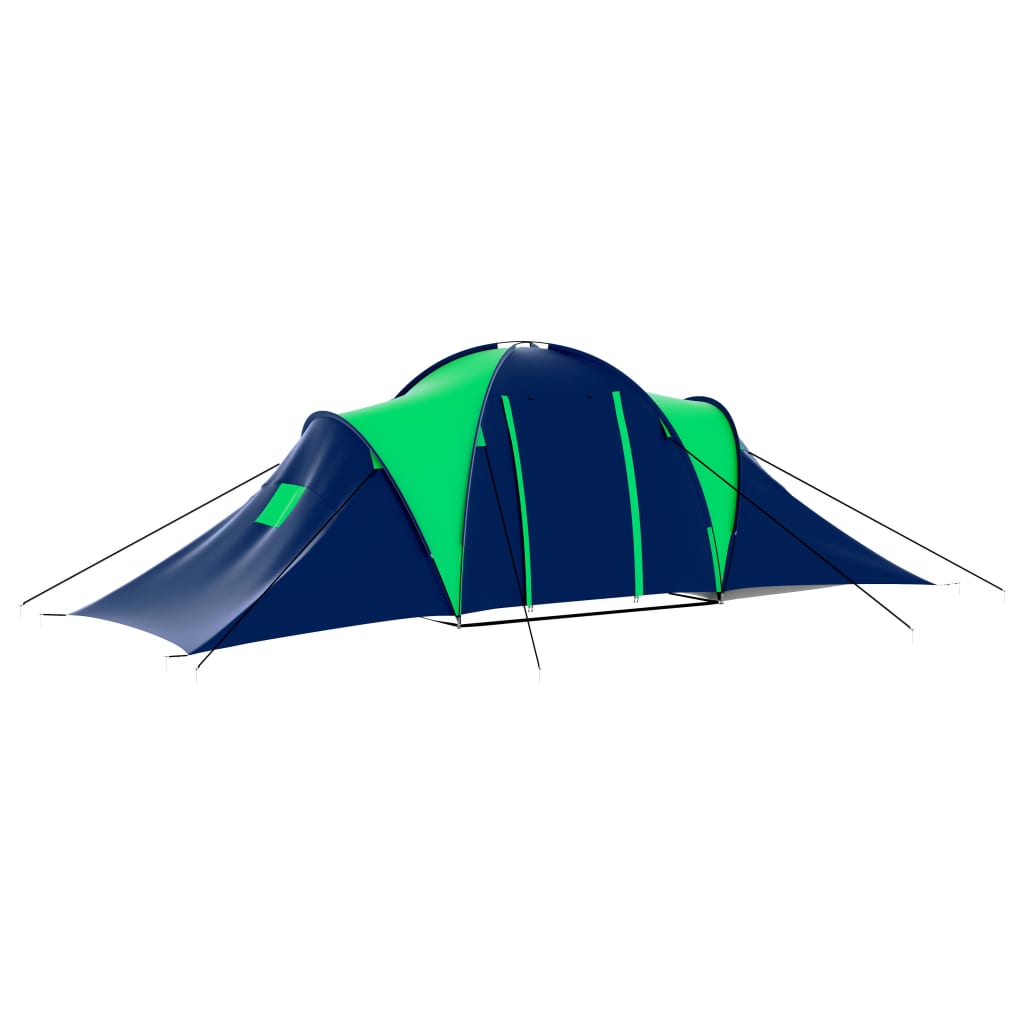 Detail van de vidaXL tent in blauw en groen, zijaanzicht met luchtventilatie.