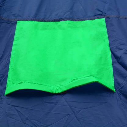 Detail van de groene polyester stof van de vidaXL tent, met een blauwe achtergrond.