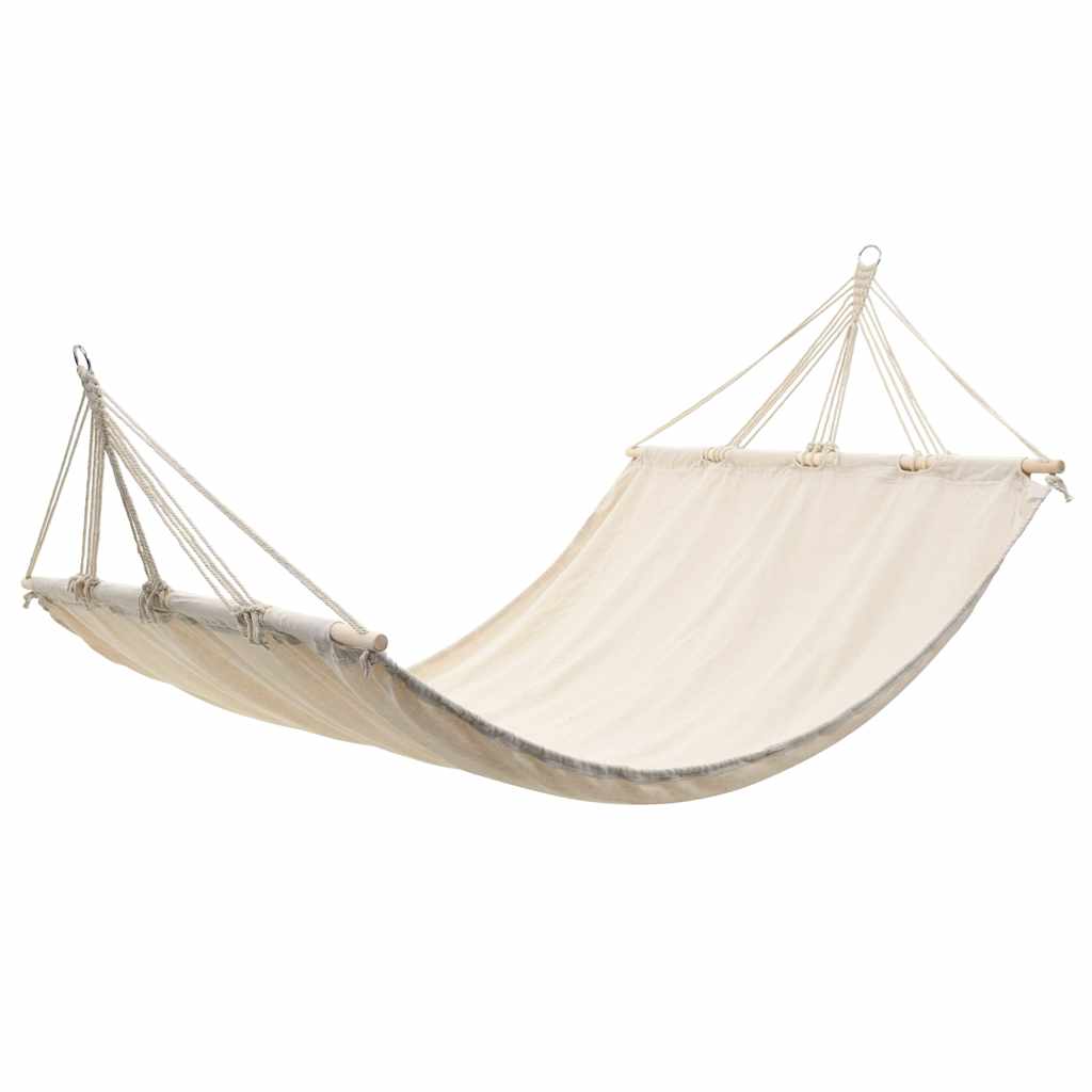 Crème vidaXL hangmat voor twee personen met stevige metalen lussen en duurzame stof.