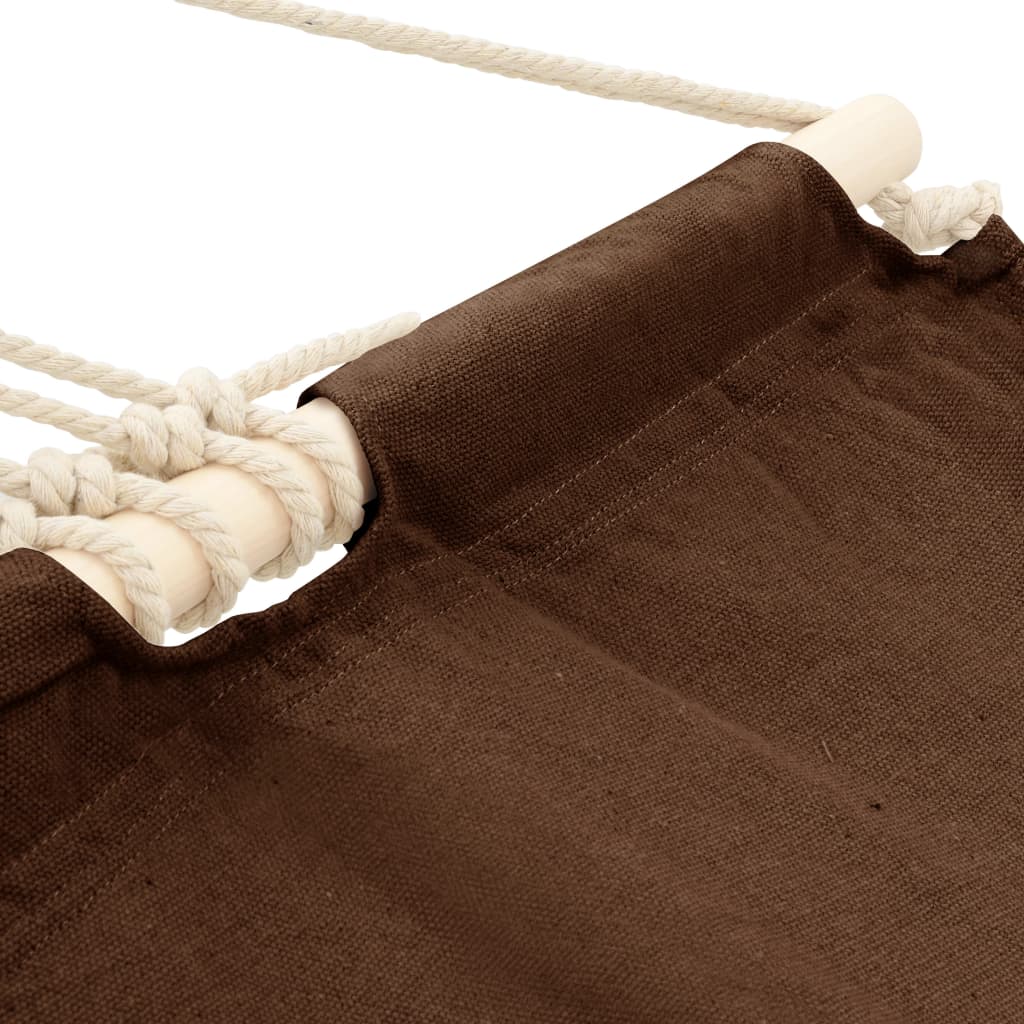 Detail van de stevige bevestigingspunten van de vidaXL hangmat in bruin.