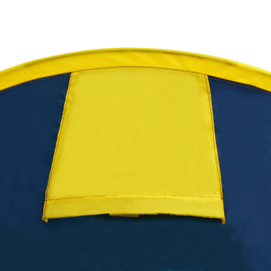 Detail van de marineblauwe tent met gele bovenkant van vidaXL.