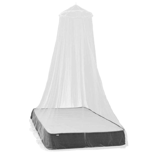 Rond vidaXL muggennet van 56x325x230 cm, elegant en luchtig boven een bed.