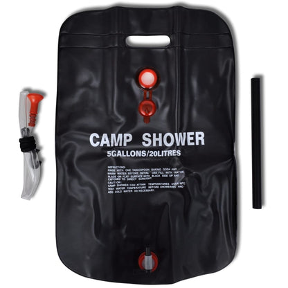 Detail van de vidaXL solar campingdouche van 20 L met waterinlaat en slang.