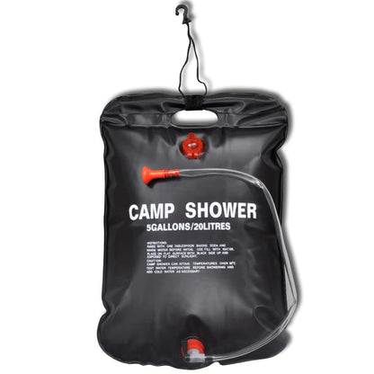 Zijaanzicht van de vidaXL Solar campingdouche van 20 L met aanvoerslang en klep.