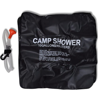 Zijaanzicht van de vidaXL Solar Campingdouche 40 L met instructies en slang.