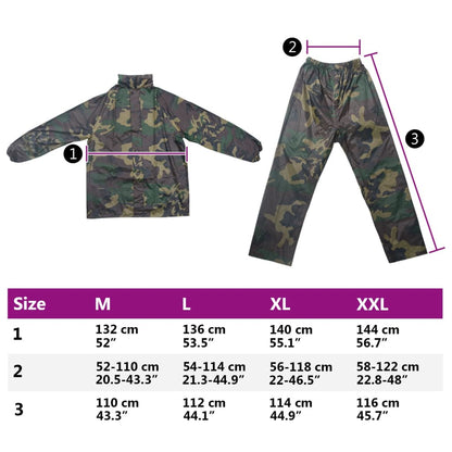 Detail van het vidaXL regenpak in camouflage met capuchon en elastische mouwen, maat XL.