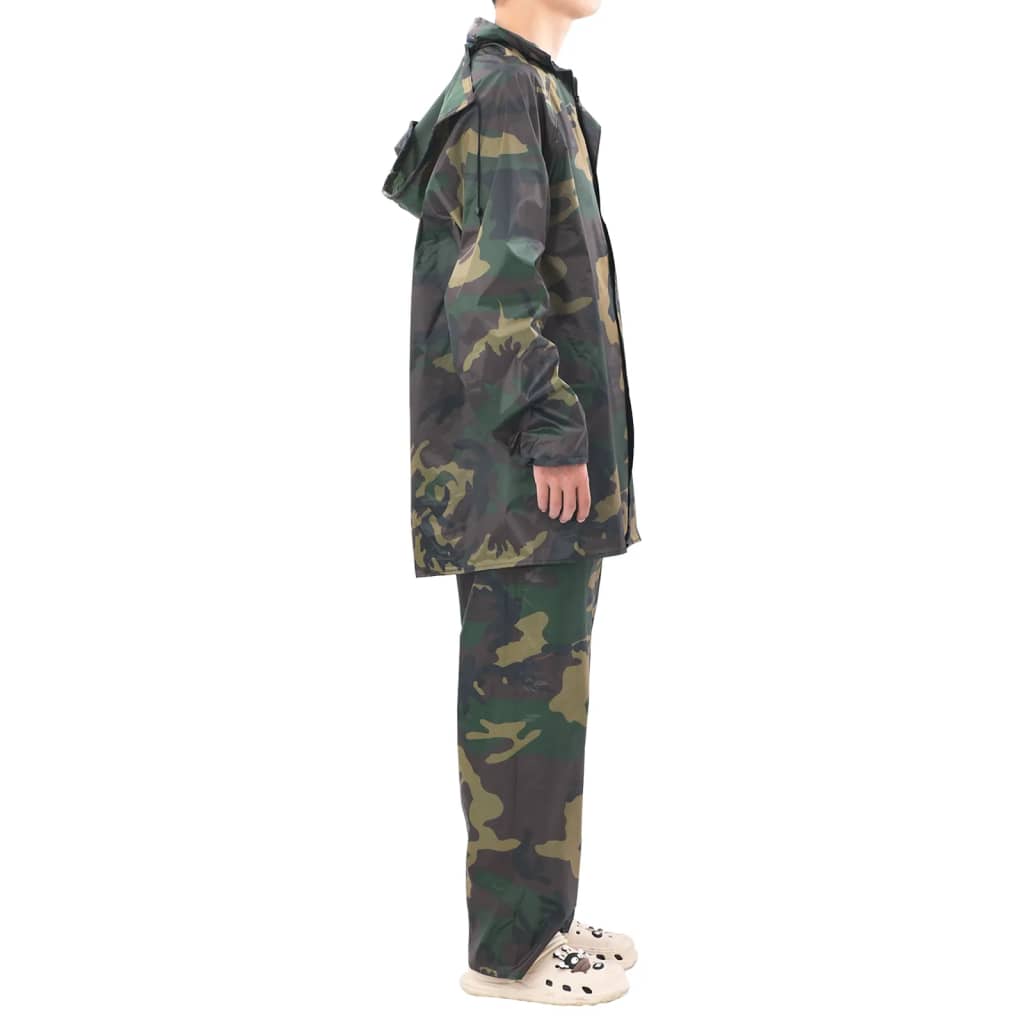 Zijaanzicht van het vidaXL 2-delige camouflage regenpak voor heren in maat XXL.