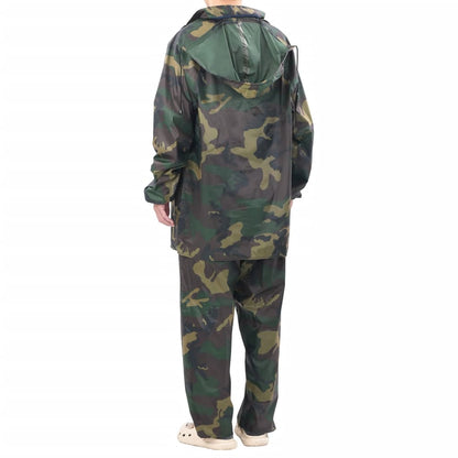 Achteraanzicht van het vidaXL camouflage regenpak voor heren, maat XXL.