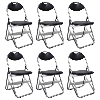 Zes zwarte inklapbare eetkamerstoelen van vidaXL met stalen frame en kunstleren bekleding.