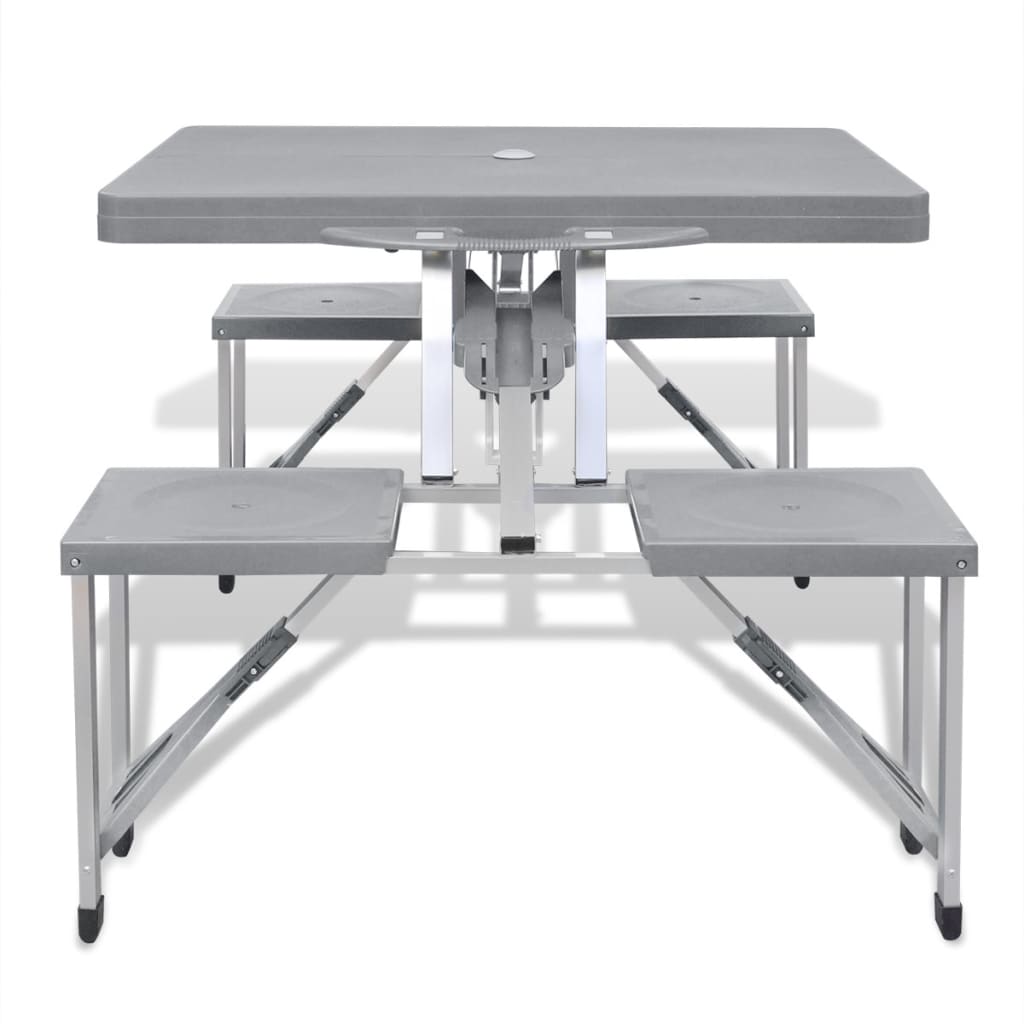 Detail van de vidaXL inklapbare campingset met grijze tafel en vier stoelen.