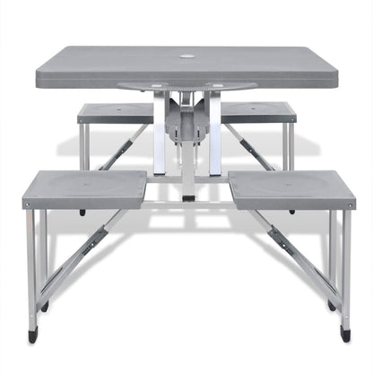 Detail van de vidaXL inklapbare campingset met grijze tafel en vier stoelen.