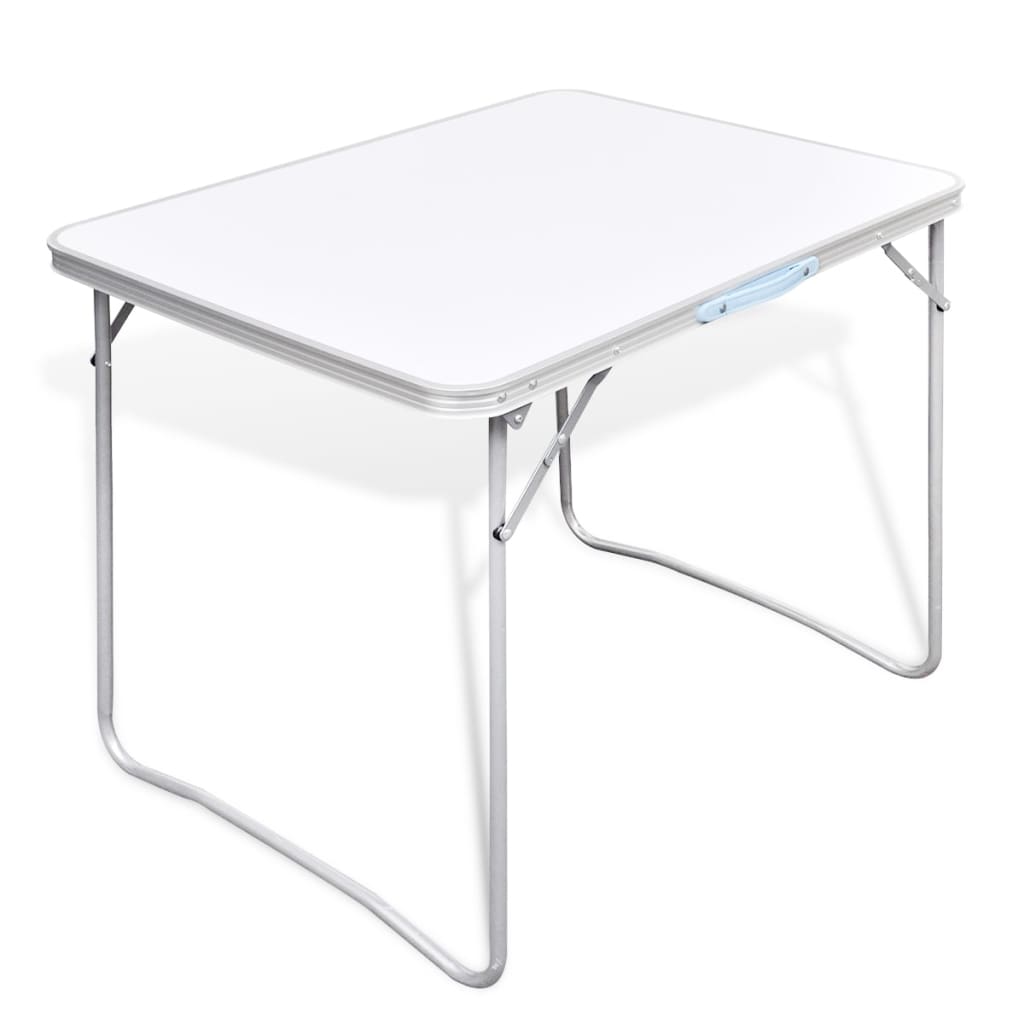 Inklapbare vidaXL campingtafel met stevig metalen frame, wit tafelblad en draagbaar ontwerp.