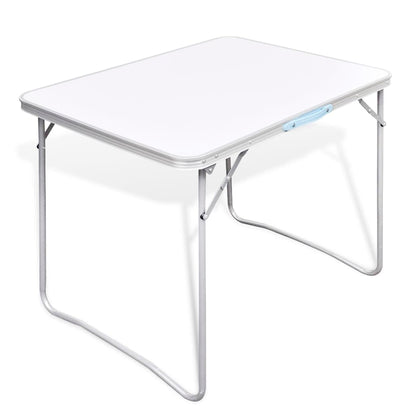 Inklapbare vidaXL campingtafel met stevig metalen frame, wit tafelblad en draagbaar ontwerp.