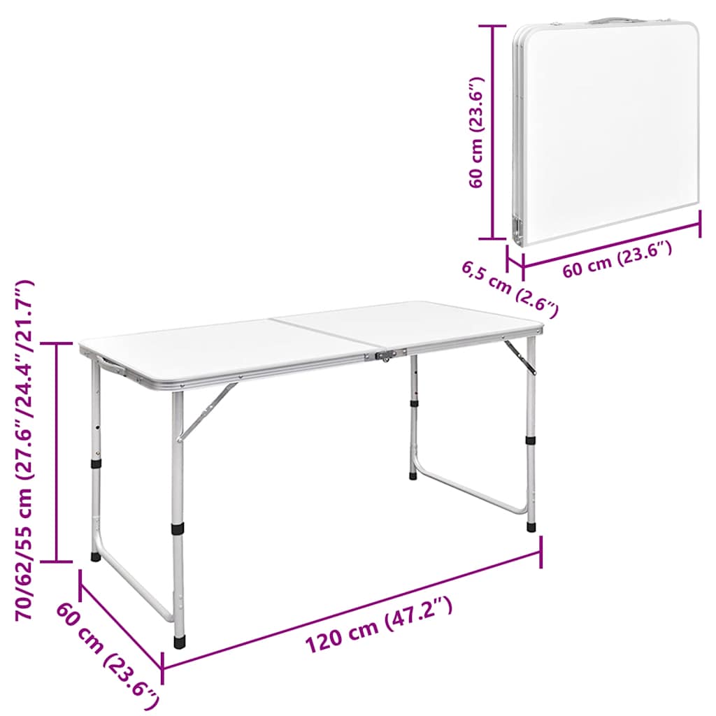 Detail van de vidaXL campingtafel met verstelbare hoogte en opgevouwen formaat.