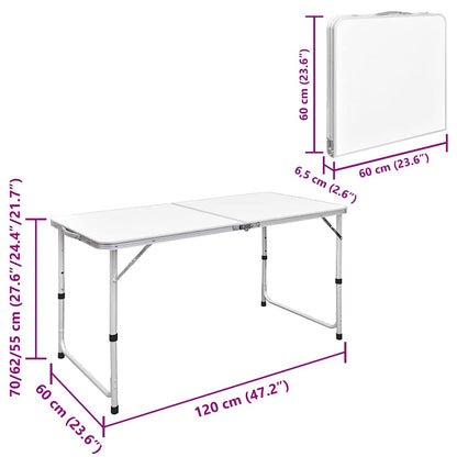 Detail van de vidaXL campingtafel met verstelbare hoogte en opgevouwen formaat.