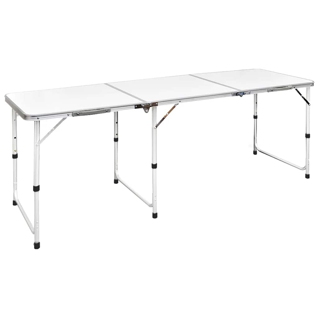 Inklapbare vidaXL campingtafel met verstelbare hoogte, witte tafelblad en stevige metalen poten.