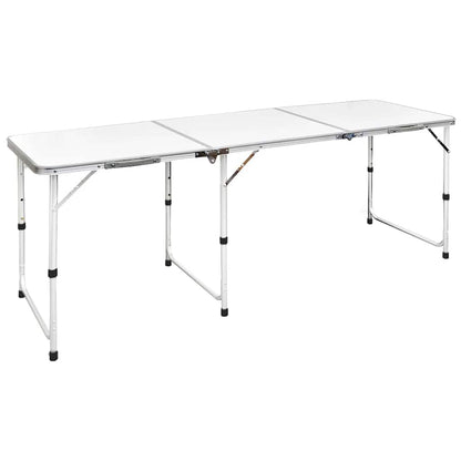 Inklapbare vidaXL campingtafel met verstelbare hoogte, witte tafelblad en stevige metalen poten.