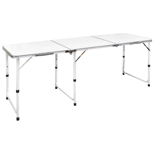 Inklapbare vidaXL campingtafel met verstelbare hoogte, witte tafelblad en stevige metalen poten.
