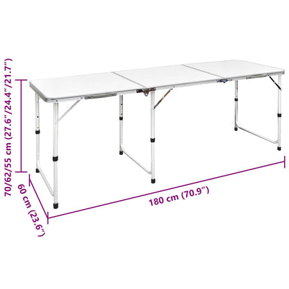 Detail van de vidaXL campingtafel met verstelbare hoogte en afmetingen.