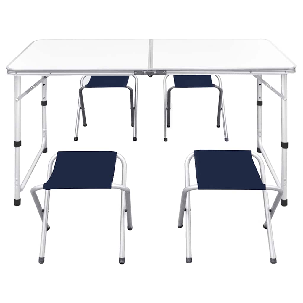 Detail van de vidaXL campingset met inklapbare tafel en vier stoelen in navy blauw.