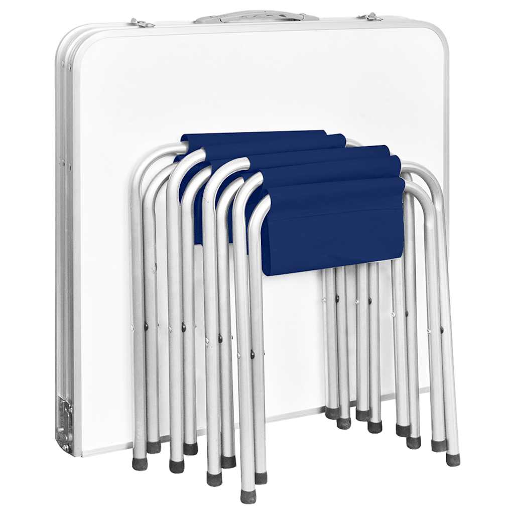 Inklapbare vidaXL campingset in gesloten positie, met blauwe en aluminium details.