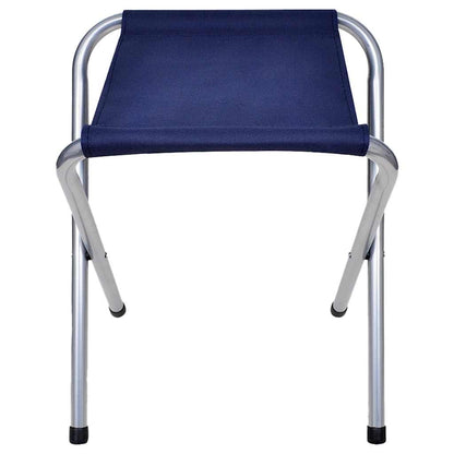 Detail van een blauwe vidaXL kruk met een lichtgewicht aluminium frame.