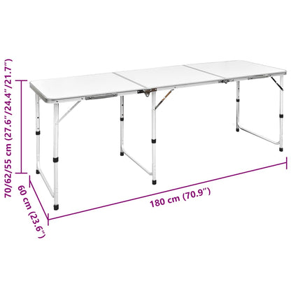 Detail van de vidaXL campingtafel met verstelbare hoogte en afmetingen.