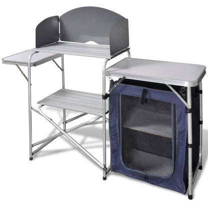 Inklapbare vidaXL campingkeuken met windscherm en opbergruimte, zijaanzicht.