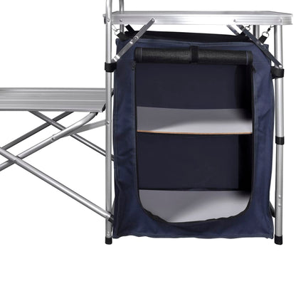 Detail van de inklapbare vidaXL campingkeuken met opbergruimte en windscherm.