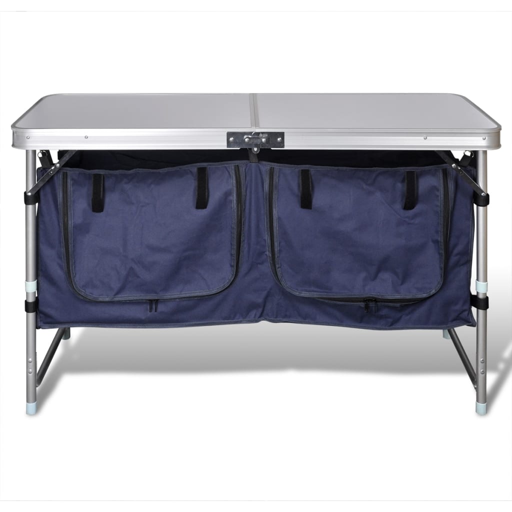 Detail van het vidaXL campingkastje met aluminium frame en twee opbergvakken.