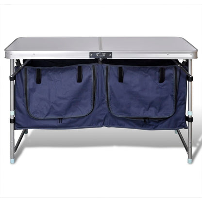 Detail van het vidaXL campingkastje met aluminium frame en twee opbergvakken.