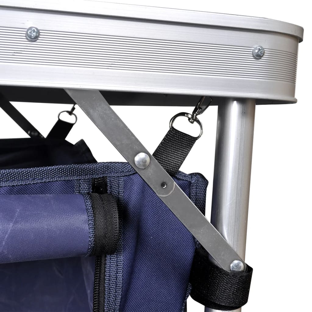 Detail van het stevige aluminium frame en bevestigingshaak van het vidaXL campingkastje.