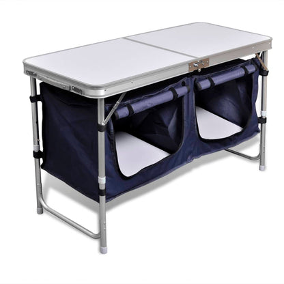 Detail van het vidaXL campingkastje met aluminium frame en twee opbergvakken.